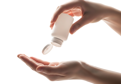 Hand sanitizer being applied for personal hygiene and cleanliness. isolated on transparent background