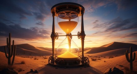 Giant Hourglass in the Desert at Sunset