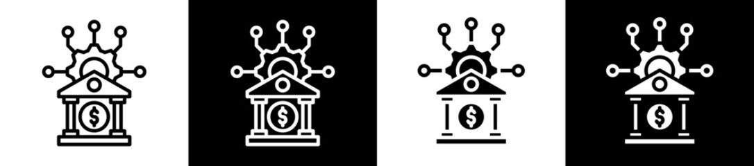 Banking System Icon Set In Black And White Filled Style Collection  