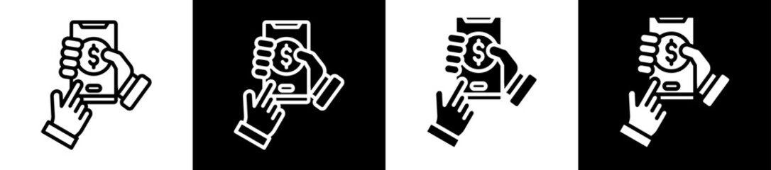 Mobile Banking Icon Set In Black And White Filled Style Collection  