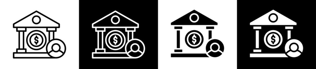 Bank Account Icon Set In Black And White Filled Style Collection  