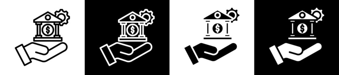 Banking Service Icon Set In Black And White Filled Style Collection  