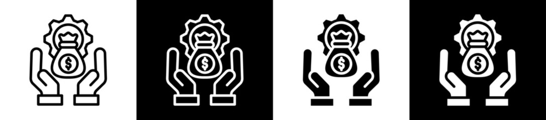 Money Management Icon Set In Black And White Filled Style Collection  