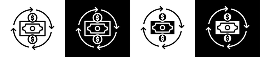 Cash Flow Icon Set In Black And White Filled Style Collection  