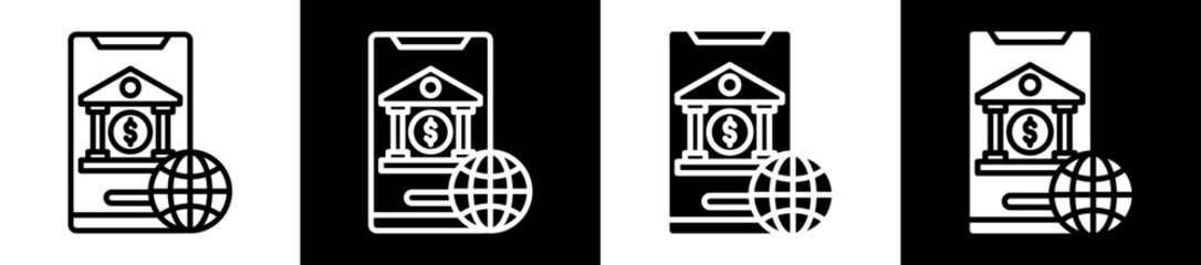 Online Banking Icon Set In Black And White Filled Style Collection  