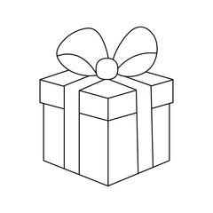 Simple Gift Box with Ribbon and Bow Christmas Coloring Page Outline