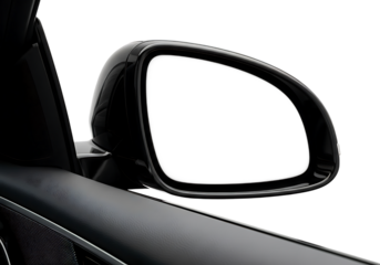 Modern car side mirror isolated with a blank reflective surface isolated on transparent background