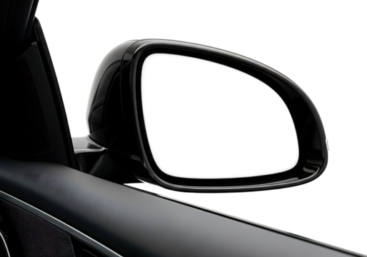 Modern car side mirror isolated with a blank reflective surface isolated on transparent background