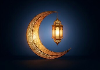 Golden crescent moon and lantern a beautiful ramadan or eid celebration image