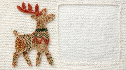 Realistic Wool-Knitted Christmas Reindeer Design with Detailed Yarn Textures and Glitter Thread Highlights