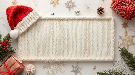 Warm and Bright Knitted Christmas Design with Santa Hat, Winter Sparkles, and Colorful Wool Texture