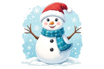 Fototapeta premium The above three cheerful snowmen stand in a snowy forest background image and use it as your wallpaper, poster and banner design. 