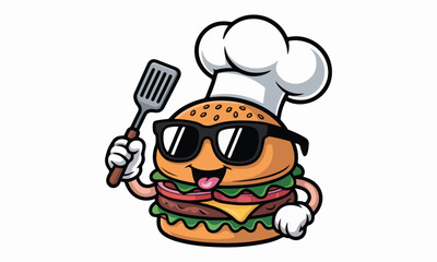 Cool Burger Chef Mascot &ndash; Cartoon Hamburger Character Logo