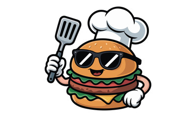 Cool Burger Chef Mascot – Cartoon Hamburger Character Logo