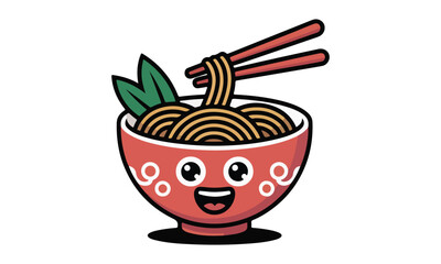 Cute Ramen Bowl Mascot Logo – Kawaii Noodles Character Illustration