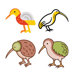 Kiwi Bird Icon Bundle, Cute Kiwi Bird Vector Set, Kiwi Bird Cartoon Icons Collection, Flat Kiwi Bird Illustrations Pack, New Zealand Kiwi Bird Graphic Set
