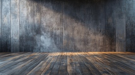 Obraz premium Empty interior space with gray oak texture walls and floor modern design minimalist aesthetic