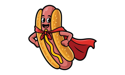 Hotdog Superhero Mascot &ndash; Cartoon Sausage Character Logo