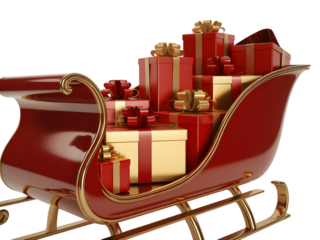 Santa s sleigh filled with christmas gifts isolated on transparent background