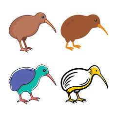 Kiwi Bird Icon Bundle, Cute Kiwi Bird Vector Set, Kiwi Bird Cartoon Icons Collection, Flat Kiwi Bird Illustrations Pack, New Zealand Kiwi Bird Graphic Set