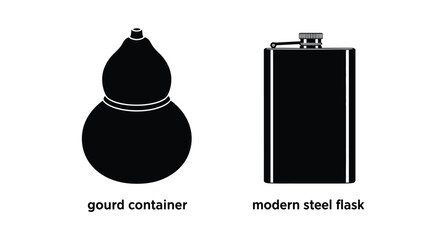 Silhouettes of a traditional gourd container and a modern steel flask
