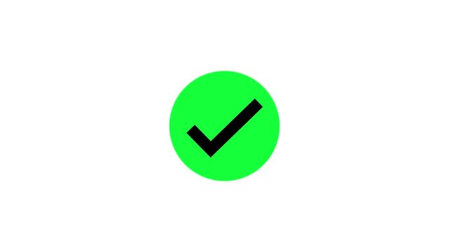 Animated reveal of a white checkmark icon in a green circle. Isolated on a white background. Tik mark animation,