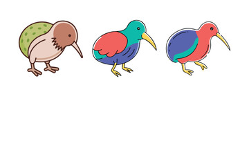 Kiwi Bird Icon Bundle, Cute Kiwi Bird Vector Set, Kiwi Bird Cartoon Icons Collection, Flat Kiwi Bird Illustrations Pack, New Zealand Kiwi Bird Graphic Set