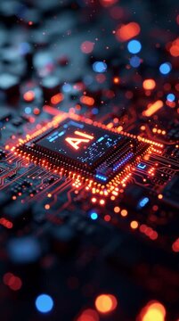 Microprocesador de inteligencia artificial con circuitos integrados retroiluminados, concepto de computaci&oacute;n cu&aacute;ntica, red neuronal y tecnolog&iacute;a de datos avanzada
