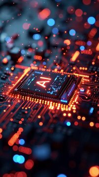 Microprocesador de inteligencia artificial con circuitos integrados retroiluminados, concepto de computaci&oacute;n cu&aacute;ntica, red neuronal y tecnolog&iacute;a de datos avanzada