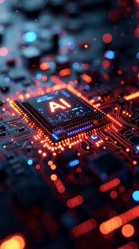 Microprocesador de inteligencia artificial con circuitos integrados retroiluminados, concepto de computaci&oacute;n cu&aacute;ntica, red neuronal y tecnolog&iacute;a de datos avanzada