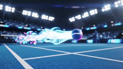Intense tennis action with dynamic neon trails and energetic motion blur in stadium - Powered by Adobe