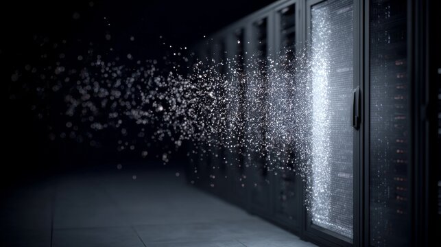 Real server rack with laser grid shield projection