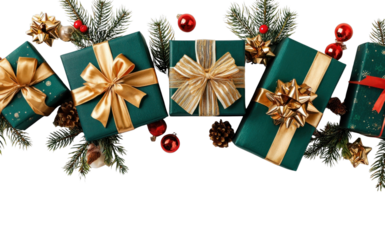 PNG Festive gifts with golden bows.
