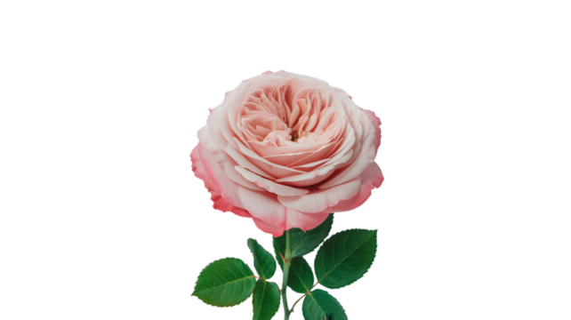 Elegant pink rose blossom with green leaves isolated on transparent background - Powered by Adobe