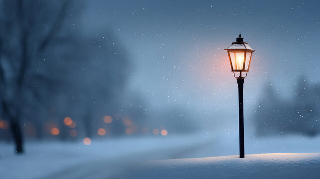 street lamp in the snow - Powered by Adobe