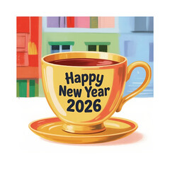 Golden Coffee Cup Illustration with 