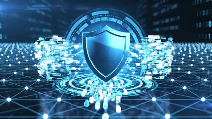 Cyber security shield glowing with digital protection against online threats now - Powered by Adobe