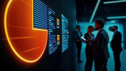 Neon chart data analysis business meeting modern office corporate team analytics technology strategy presentation finance dashboard digital growth - Powered by Adobe