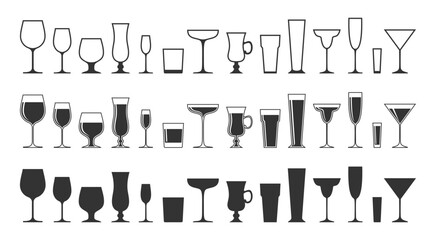 Drinking glass set isolated on white background, vector illustration