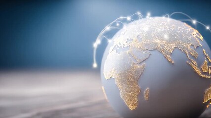 Global Network: An artistic depiction of the Earth, adorned with a network of luminous connections symbolizing global communication and technological advancement, set against a blurred background.