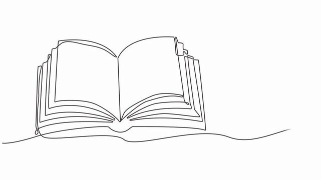 Animated continuous one line drawing of an open book, one line drawing book education concept hand drawn minimalist style Graphic vector. full length animation video.
