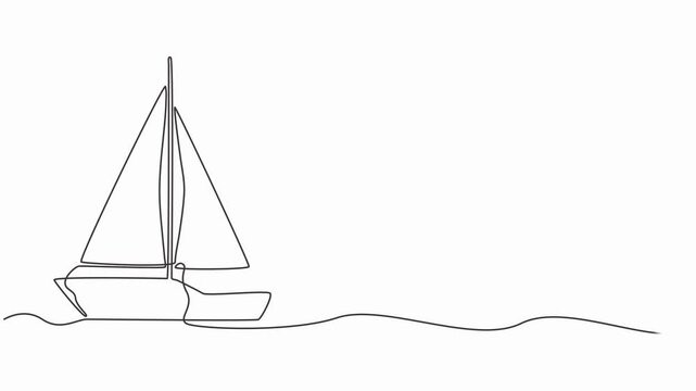 Single continuous line art sea boat icon. travel tourism concept silhouette symbol design. One line drawing vector illustration, full length video 4k animation. motion graphic.