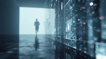 Running Through Digital Corridor Futuristic Abstract Background - Powered by Adobe