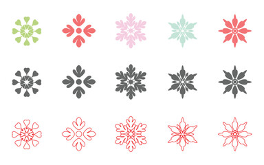 Flower icon set. Abstract flower icons. Retro vintage style. Simple flower icons. Decorative elements.