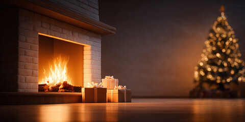 background of fireplace with christmas decorations