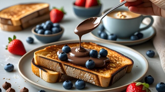 Celebration of world nutella day with delicious spread on toast for breakfast delight.