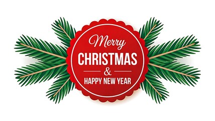 Merry christmas badge illustration with green pine branches and festive holiday design
