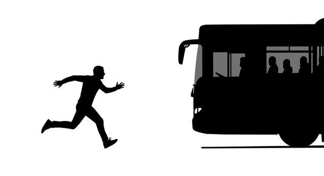 Silhouette of a bus interior with passengers and driver visible through the windows background transparent  - Powered by Adobe