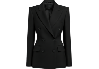 Sleek black double-breasted women's blazer, a symbol of professional elegance and modern fashion style