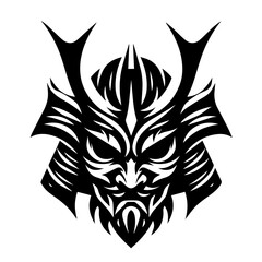 Black & white vector silhouette of Samurai Mask  on white background